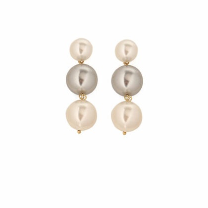 Brinco 2 Pérolas com Base Pérola com Cinza